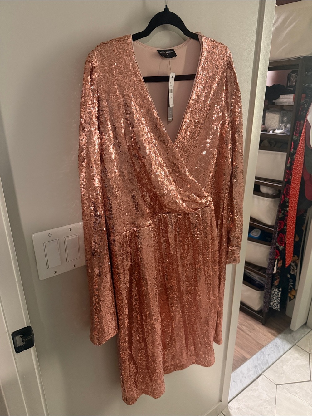 NWT Size 18 Lane Bryant Rose-Gold Sequin V-Neck Midi Dress